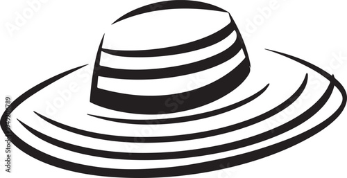 Hand Drawn Woman Hat Black and White Illustration in Minimal Line Art Style Design