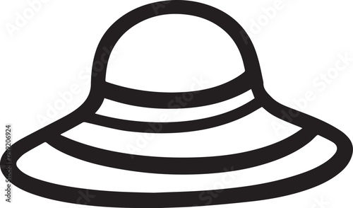 Hand Drawn Woman Hat Black and White Illustration in Minimal Line Art Style Design