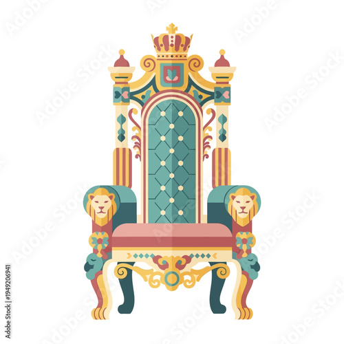 Ornate Royal Throne with Lion Armrests and Crown