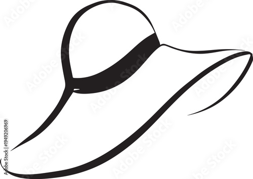 Hand Drawn Woman Hat Black and White Illustration in Minimal Line Art Style Design