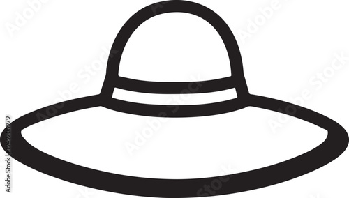 Hand Drawn Woman Hat Black and White Illustration in Minimal Line Art Style Design