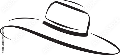 Hand Drawn Woman Hat Black and White Illustration in Minimal Line Art Style Design