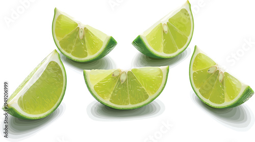 Lime Wedges on White Background