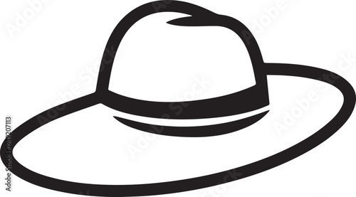 Hand Drawn Woman Hat Black and White Illustration in Minimal Line Art Style Design