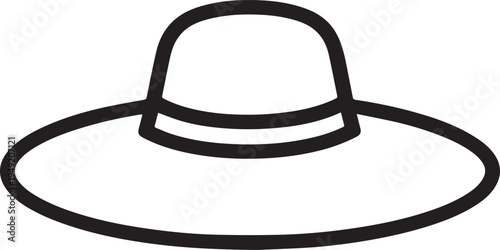Hand Drawn Woman Hat Black and White Illustration in Minimal Line Art Style Design