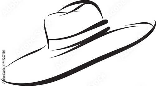 Hand Drawn Woman Hat Black and White Illustration in Minimal Line Art Style Design