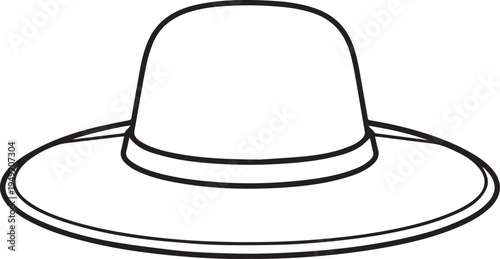 Hand Drawn Woman Hat Black and White Illustration in Minimal Line Art Style Design