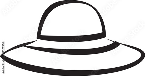Hand Drawn Woman Hat Black and White Illustration in Minimal Line Art Style Design