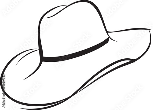 Hand Drawn Woman Hat Black and White Illustration in Minimal Line Art Style Design