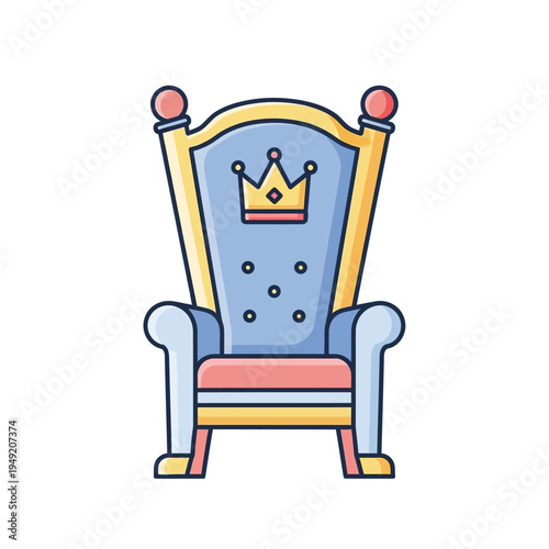 Royal Throne Chair with Crown Icon, Fantasy Kingdom Seat, Elegant Furniture