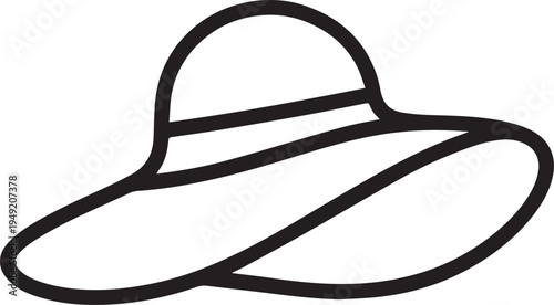 Hand Drawn Woman Hat Black and White Illustration in Minimal Line Art Style Design