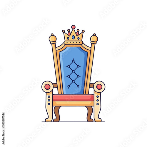 Royal Throne with Crown, Majestic Seat for King or Queen, Luxury Furniture Icon