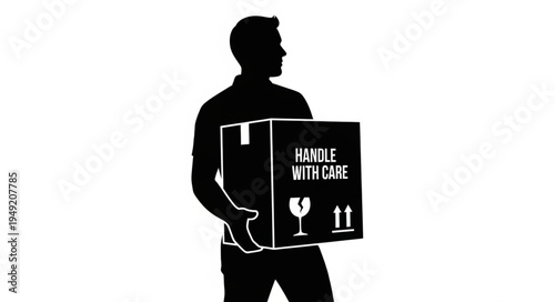 Silhouette of a man holding a fragile package with care.