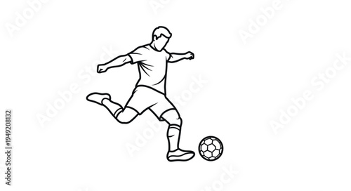 Soccer Player Kicking Ball Line Drawing.