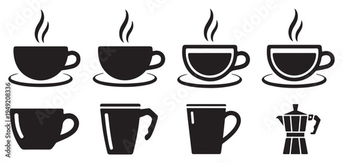 Hot coffee and tea cup icons with steam in flat vector style vector illustration eps 10