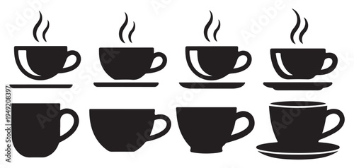 Minimalist coffee and tea cup silhouette icons for cafe menu vector illustration eps 10