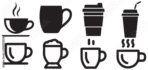 Milk bottle, yogurt cup, and coffee beans outline icon set for breakfast vector illustration eps 10
 