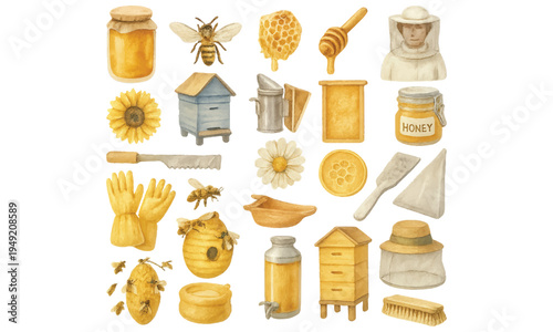 Beekeeping and Honey Icons Set