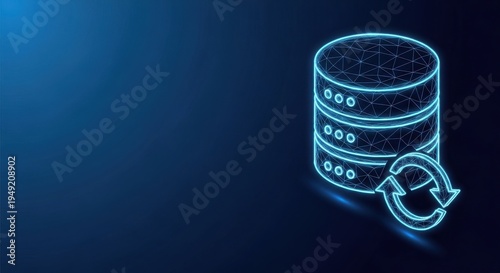 Abstract Neon Database Icon Representing Digital Information Storage and Network Connectivity