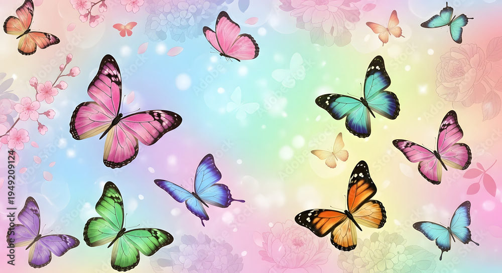 Obraz premium Colorful Butterfly Wallpaper with Dreamy Floral Background