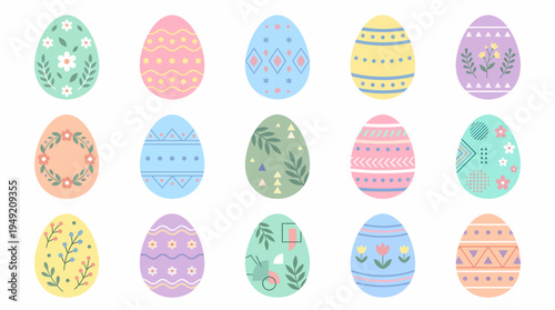 Collection of Decorated Easter Eggs with Floral and Geometric Patterns.