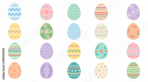Collection of Watercolor Easter Eggs with Delicate Patterns.