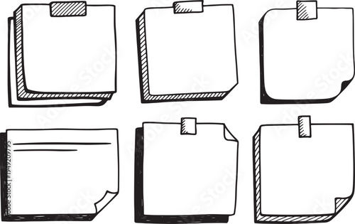 Six Hand- Drawn Sticky Notes with Taped Corners and Various Edge Styles notepad paper