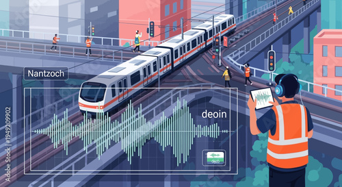 Engineer Monitoring Train with Data Analytics.