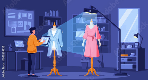 Fashion Designer Working on Mannequins in Studio.