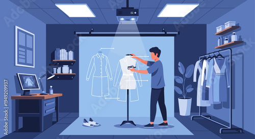 Fashion Designer Working on Mannequin in Studio.