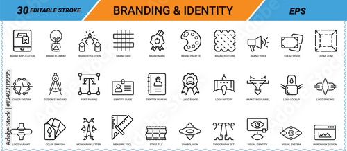 Branding and identity line icons set for professional business marketing assets