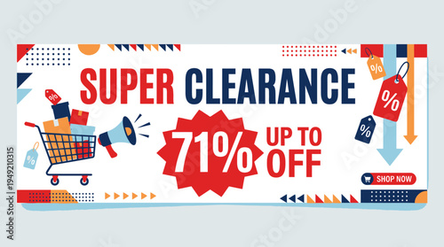 Super Clearance Banner with Shopping Cart and Discounts