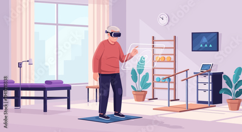 Man Wearing Virtual Reality Headset Interacting.