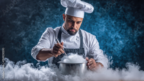 professional chef using liquid nitrogen for culinary techniques