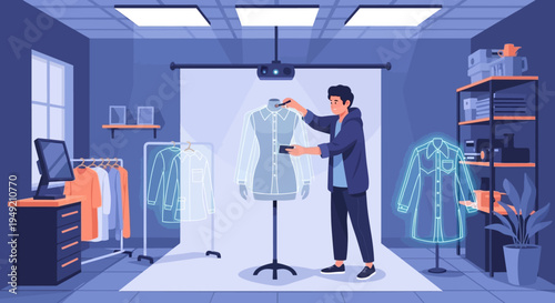 Tailor Adjusting Mannequin in Fashion Studio.