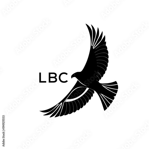LBC Flying Eagle Silhouette Logo Vector, LBC LATER LOGO, Minimal Black Bird Emblem Design
