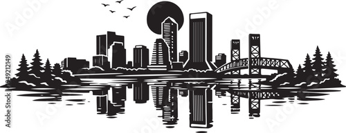 Canvastavla Jacksonville Skyline Silhouette, Silhouette Vector, Isolated on White Background