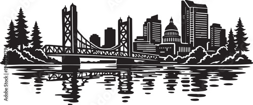 Foto Sacramento Skyline Silhouette, Silhouette Vector, Isolated on White Background