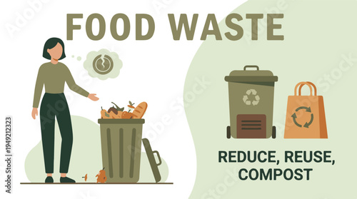 Food Waste Prevention and Management with Reduce, Reuse, Compost Concept