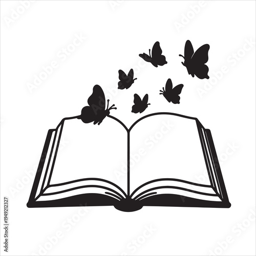 An open old book with blank white pages features autumn leaves and flowers from nature, symbolizing a library of wisdom and literature for reading and learning