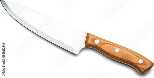 Sharp Kitchen Knife with Wooden Handle on White Background