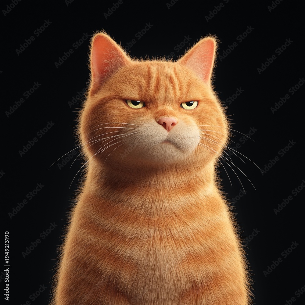 Fototapeta premium Skeptical orange tabby with a regal stare against a deep black backdrop