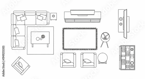 Furniture Top View Symbols Vector Set – Architectural Floor Plan Furniture Icons for Interior Design Layout