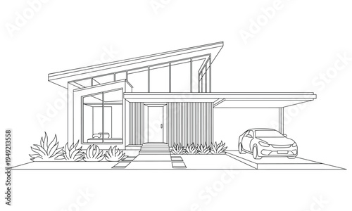 Modern house with a car parked under a carport