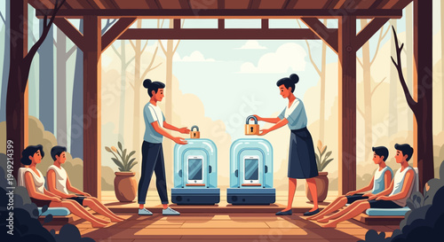 Spa Therapists Providing Sauna Treatments to Clients.