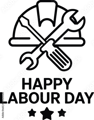 Happy Labour Day Construction Tools and Hard Hat Icon Vector Illustration