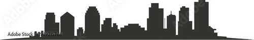 Modern city skyline silhouette with urban skyscrapers and downtown buildings, minimalist black cityscape illustration isolated on light background, metropolitan architecture skyline banner design