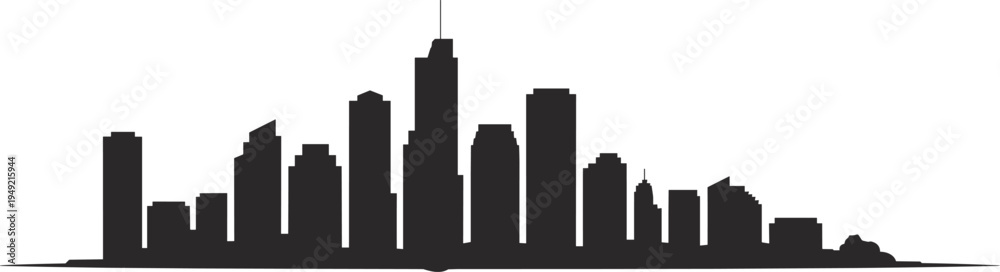 Obraz premium Modern downtown city skyline silhouette with skyscrapers and high rise buildings vector illustration black urban cityscape isolated on light background