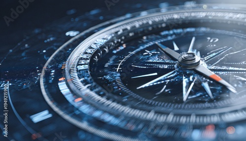 Wallpaper Mural A close-up of a modern compass with a detailed, illuminated design on a dark, textured surface. Torontodigital.ca