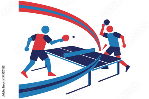 Dynamic table tennis match between two athletes in motion